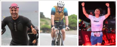 Dr. Teodor Holhoș în timpul probelor de înot, ciclism și alergare la competiția Ironman Barcelona