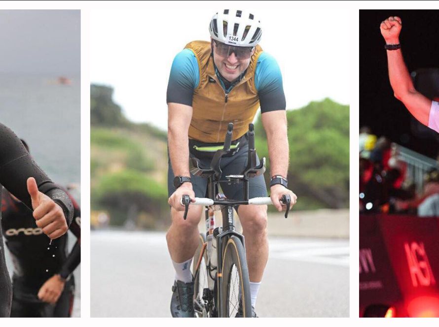 Dr. Teodor Holhoș în timpul probelor de înot, ciclism și alergare la competiția Ironman Barcelona