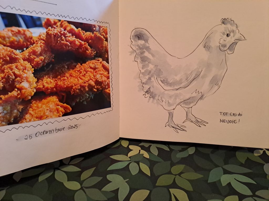 Pagini din „Rețetarul de Îndrăgosteală”, jurnalul ilustrat în care Roxana Diochețanu combină desenul, fotografia și amintirile culinare